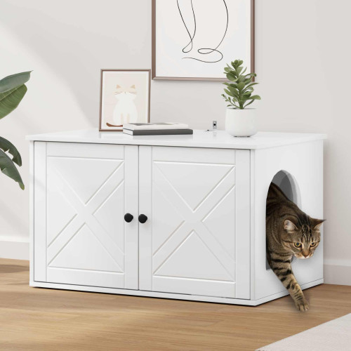 vidaXL Katt hus Glansig Vit 85 x 55 x 50 cm Konstruerat trä