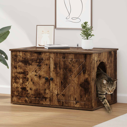 vidaXL Katt hus Rökt ek 85 x 55 x 50 cm Konstruerat trä