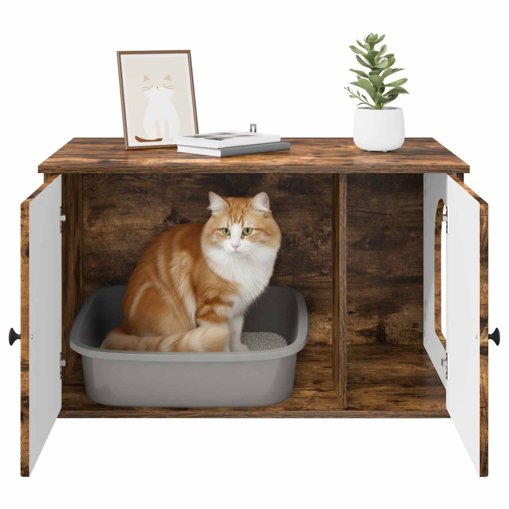 Produktbild för Katt hus Rökt ek 85 x 55 x 50 cm Konstruerat trä