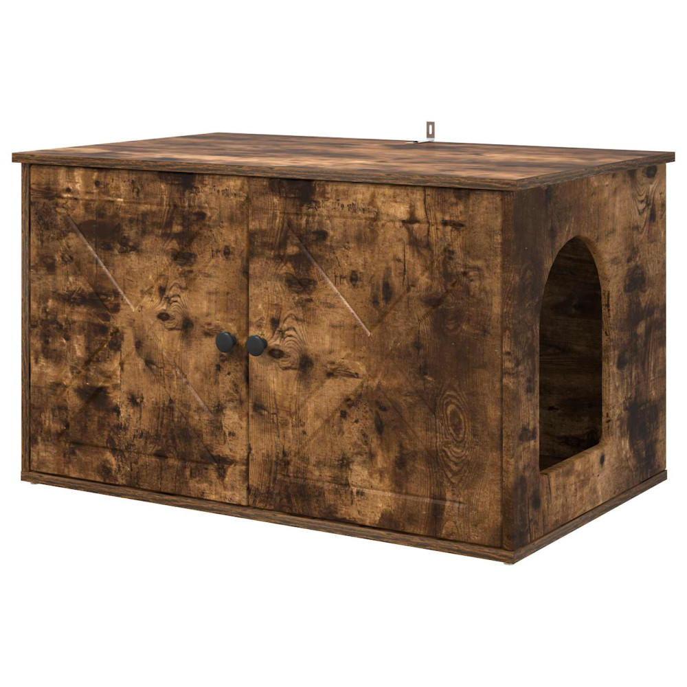 Produktbild för Katt hus Rökt ek 85 x 55 x 50 cm Konstruerat trä