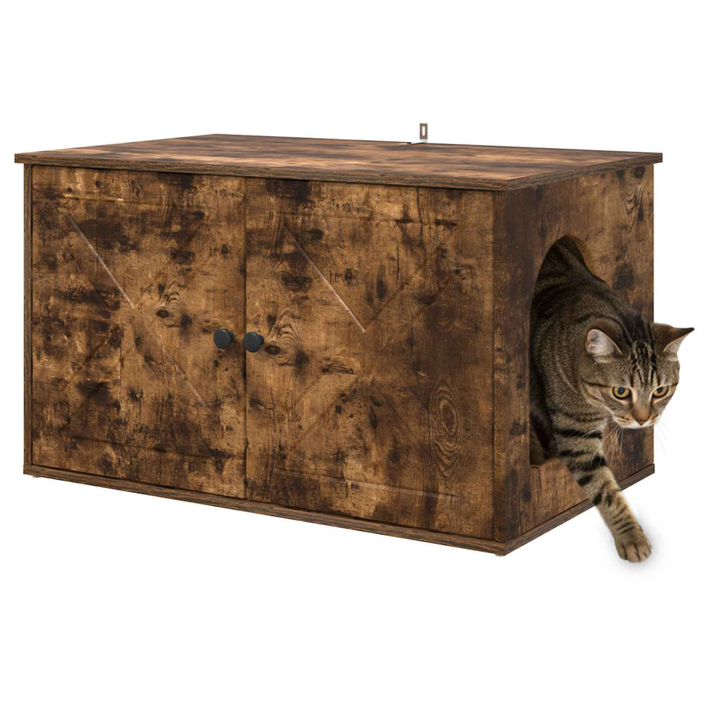 Produktbild för Katt hus Rökt ek 85 x 55 x 50 cm Konstruerat trä