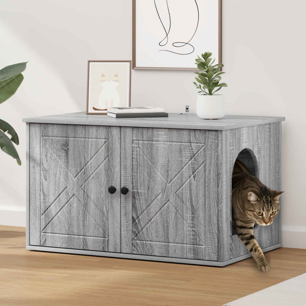 Produktbild för Katt hus Grå Sonoma 85 x 55 x 50 cm Konstruerat trä