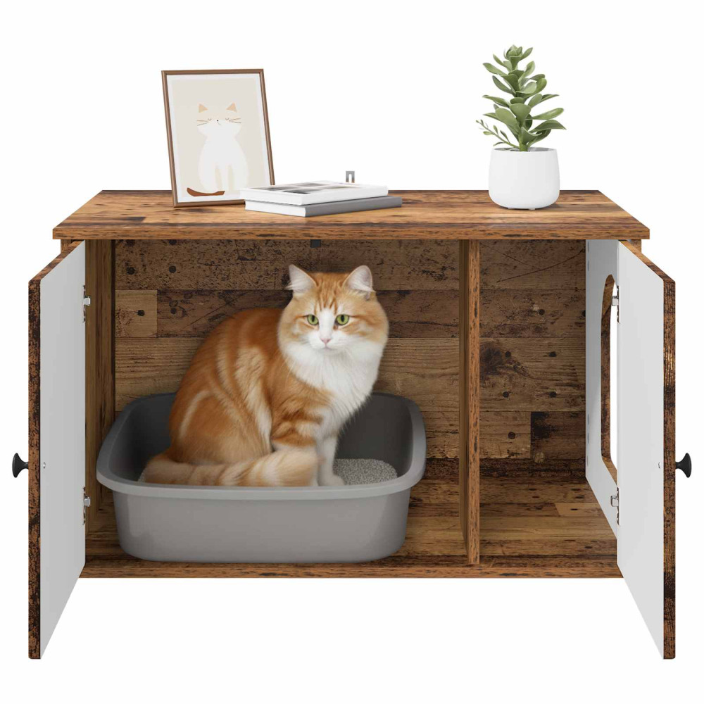 Produktbild för Katt hus Gammalt trä 85 x 55 x 50 cm Konstruerat trä