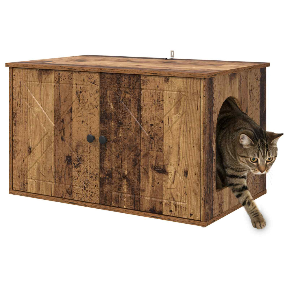 Produktbild för Katt hus Gammalt trä 85 x 55 x 50 cm Konstruerat trä
