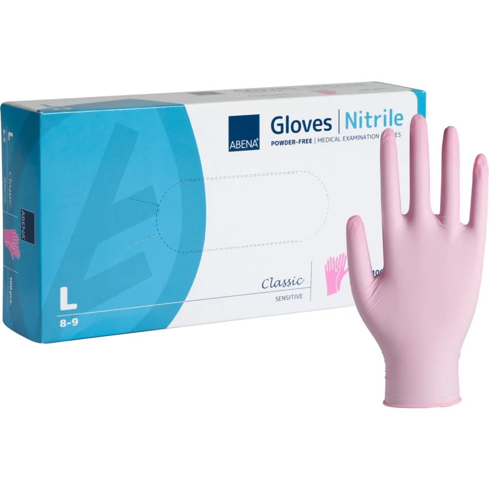 Produktbild för Abena - handskar - large - nitrilgummi - rosa (paket om 100)