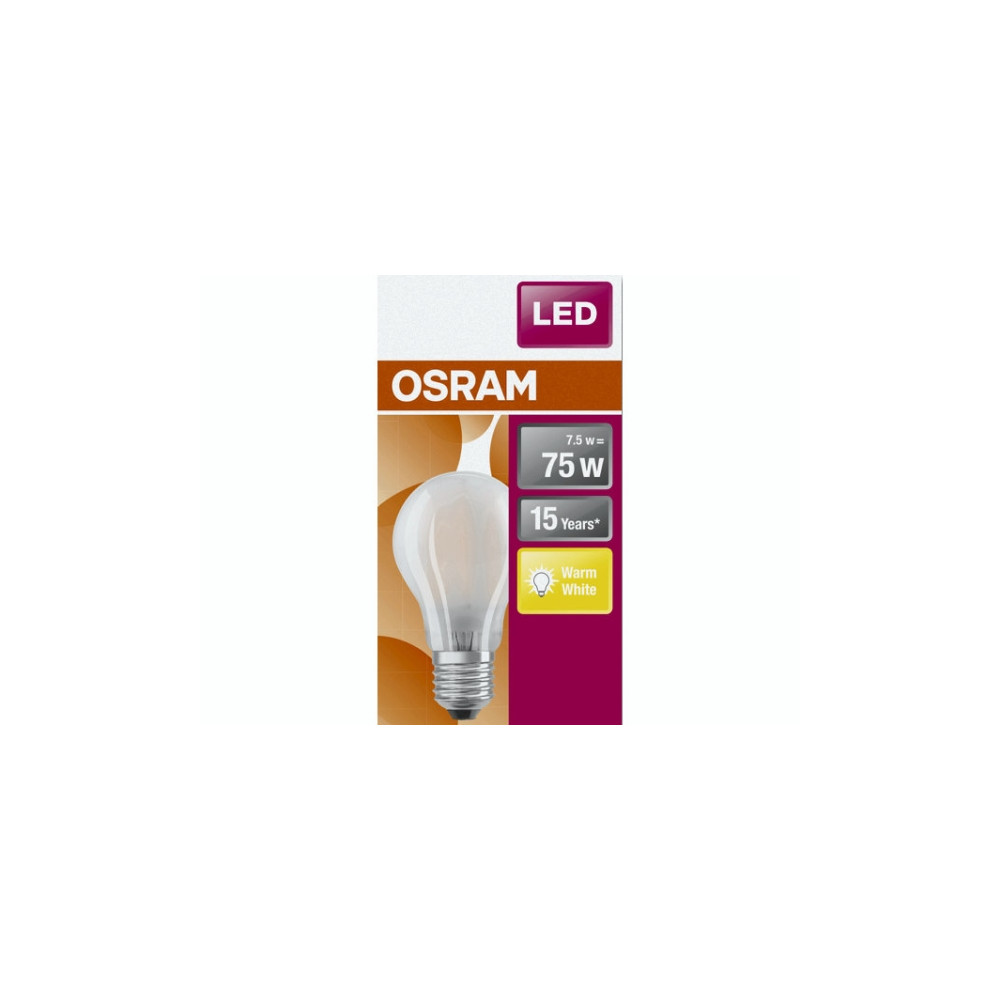 Produktbild för OSRAM Retrofit CLASSIC A - LED-glödlampa med filament - form: A60 - glaserad finish - E27 - 7.5 W - varmt vitt ljus - 2700 K