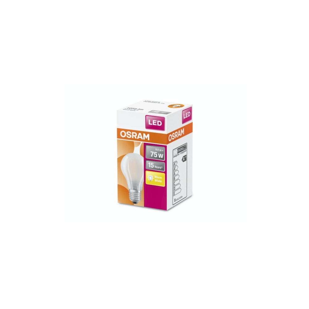 Produktbild för OSRAM Retrofit CLASSIC A - LED-glödlampa med filament - form: A60 - glaserad finish - E27 - 7.5 W - varmt vitt ljus - 2700 K