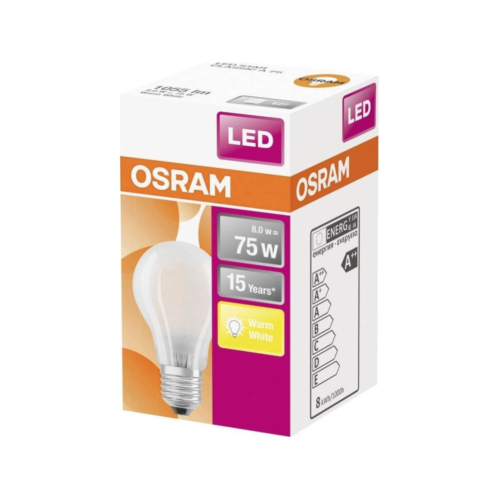 Produktbild för OSRAM Retrofit CLASSIC A - LED-glödlampa med filament - form: A60 - glaserad finish - E27 - 7.5 W - varmt vitt ljus - 2700 K