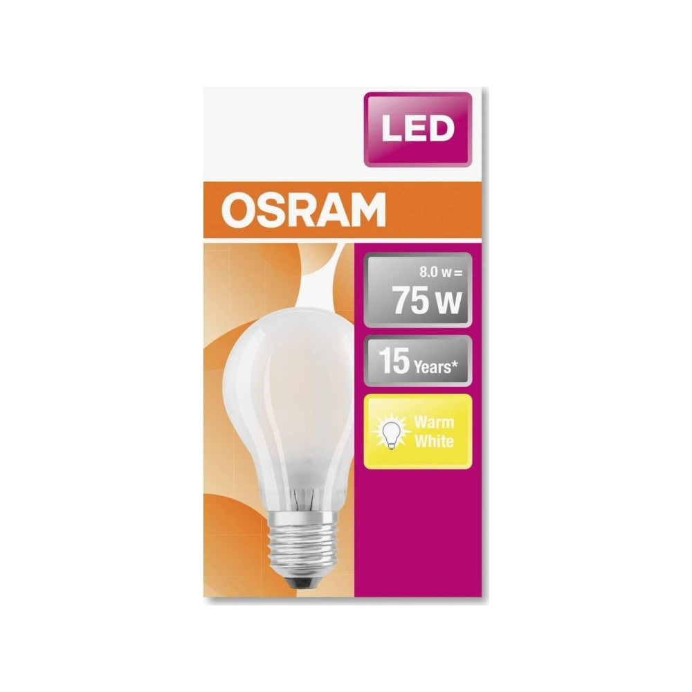 Produktbild för OSRAM Retrofit CLASSIC A - LED-glödlampa med filament - form: A60 - glaserad finish - E27 - 7.5 W - varmt vitt ljus - 2700 K