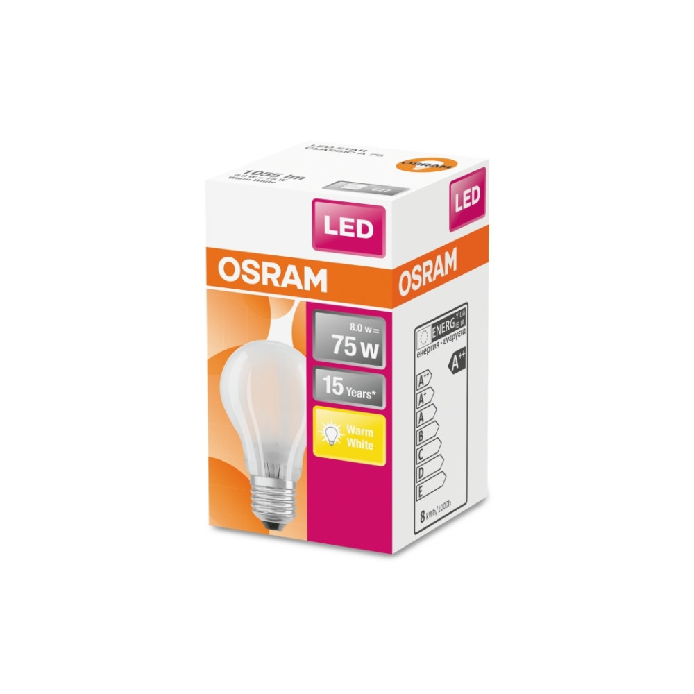 Produktbild för OSRAM Retrofit CLASSIC A - LED-glödlampa med filament - form: A60 - glaserad finish - E27 - 7.5 W - varmt vitt ljus - 2700 K