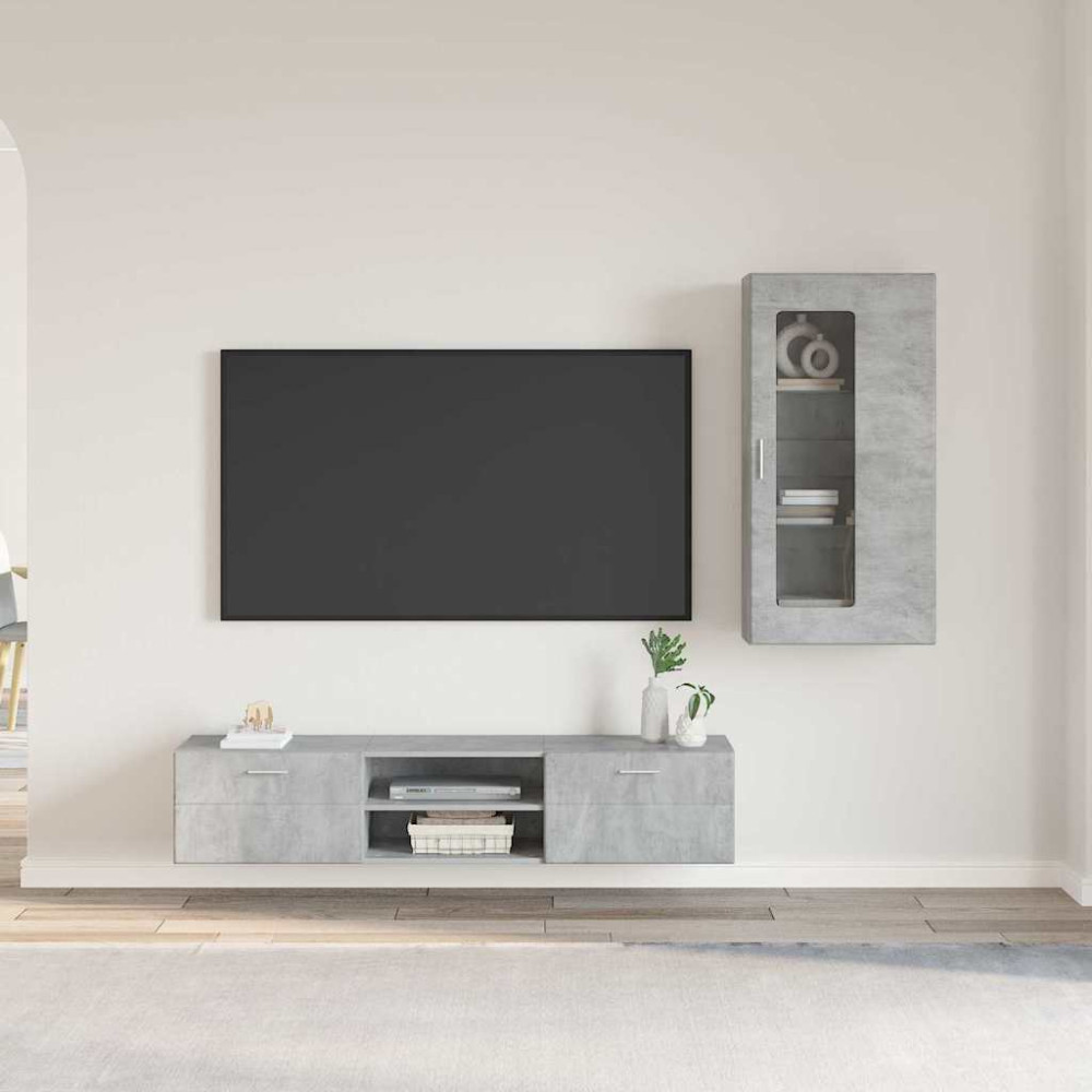 Produktbild för TV-bänkset med låda FLORIN 3 pcs Betonggrå Konstruerat trä