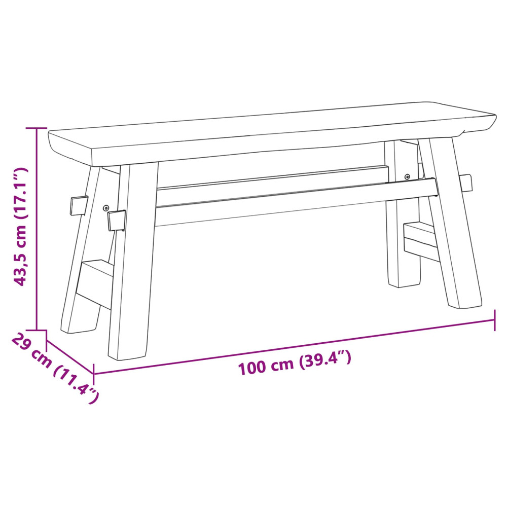 Produktbild för bänk Naturfärg 100 x 29 x 43,5 cm Massivt teakträ