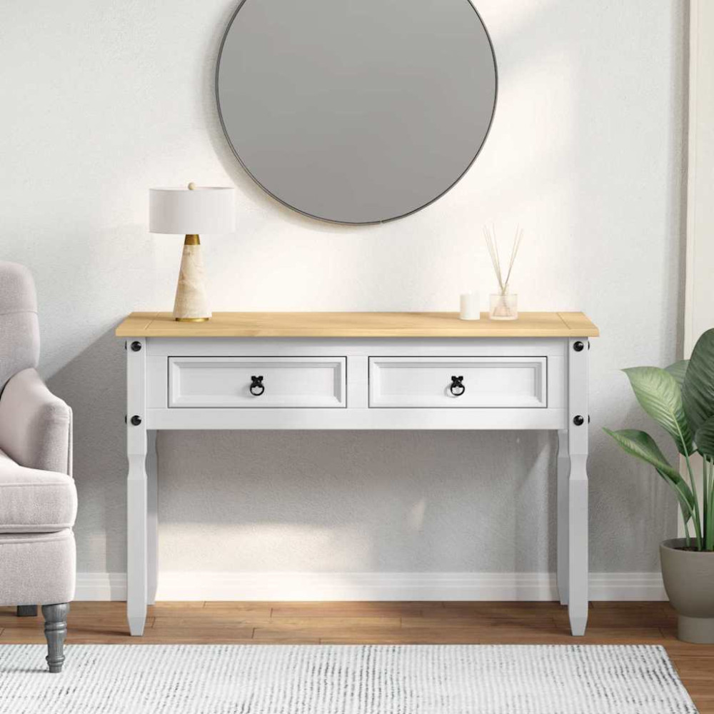 Produktbild för Sidobord med låda Corona Vit 115 x 46 x 73 cm Massiv furu