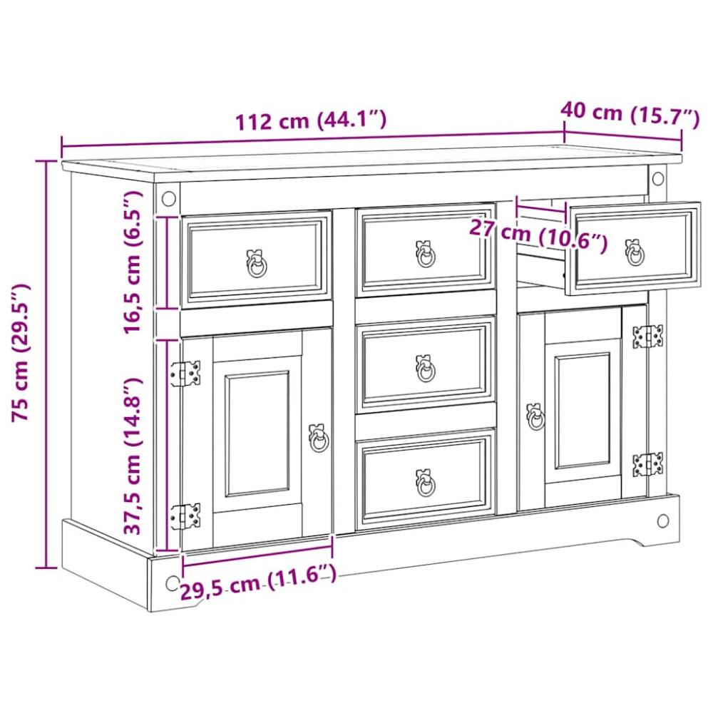 Produktbild för Förvaringskistor Corona Vit 112 x 40 x 75 cm Massiv furu