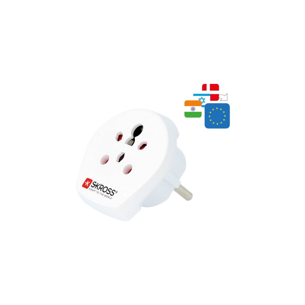 Produktbild för SKROSS Country Travel Adapter India-Israel-Denmark to Europe - adapter för effektkontakt