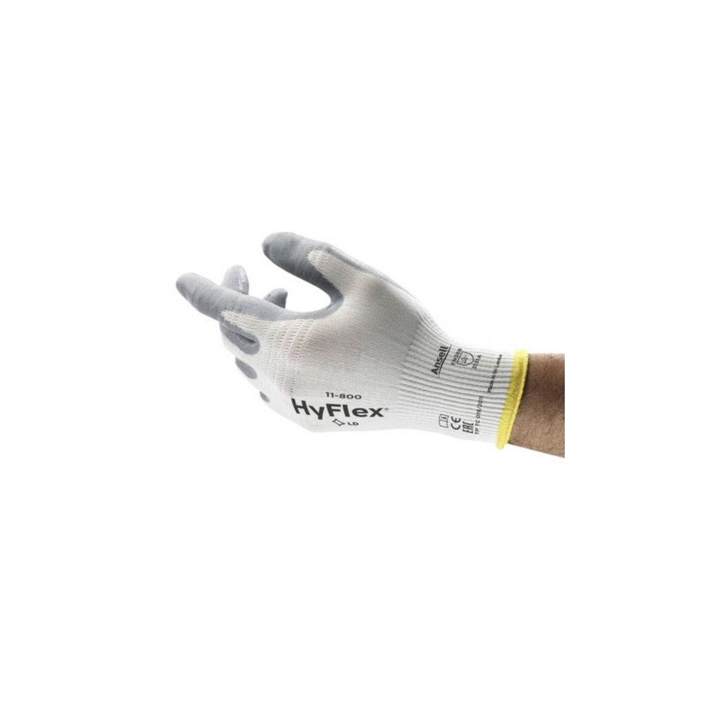 Produktbild för Ansell HyFlex 11-800 - handskar - storlek: 7 - nylon, nitrilgummiyta - grå, vit - par (paket om 12)