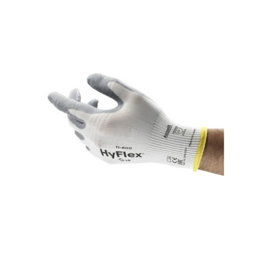 Ansell Healthcare Europe s.a/n.v. Ansell HyFlex 11-800 - handskar - storlek: 7 - nylon, nitrilgummiyta - grå, vit - par (paket om 12)