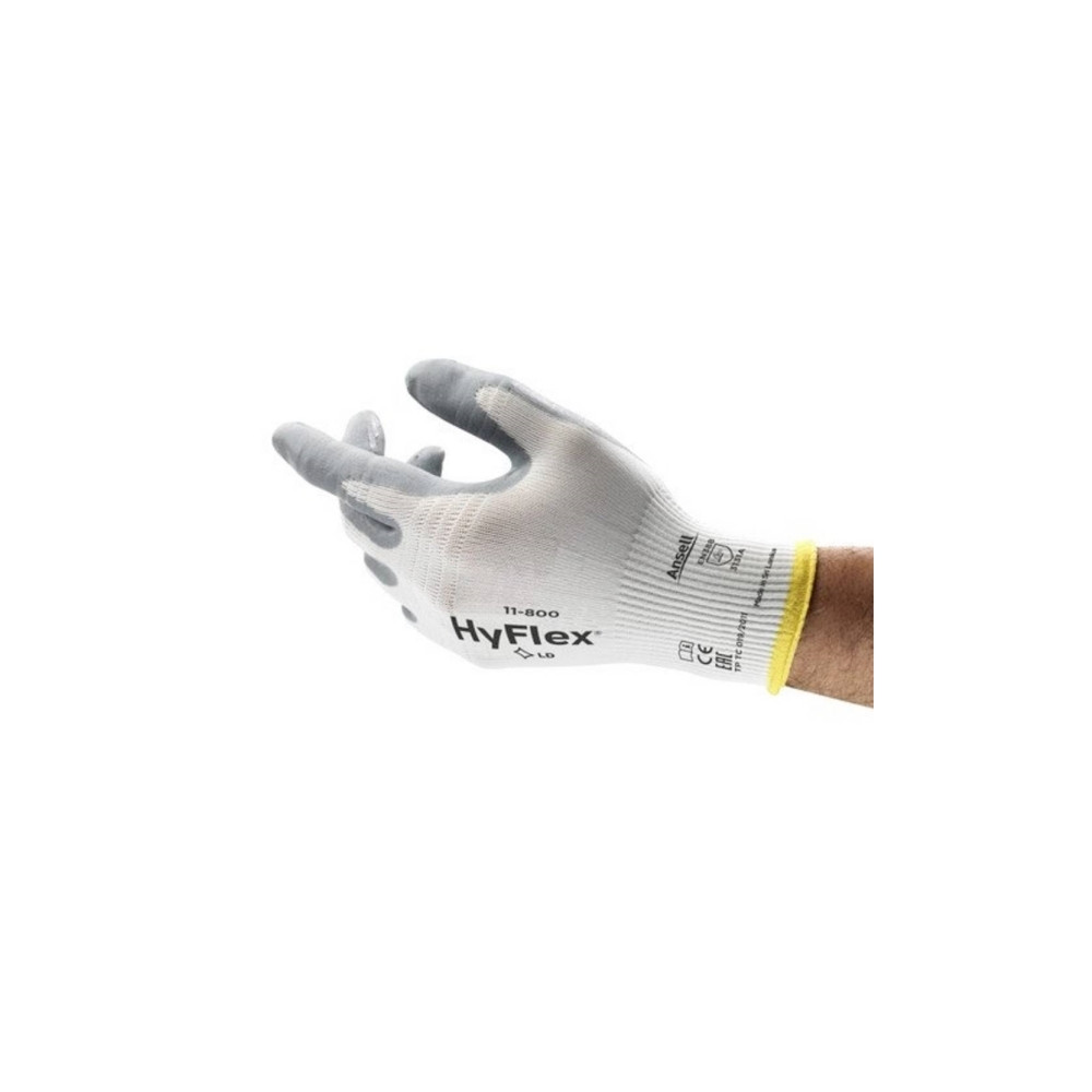 Produktbild för Ansell HyFlex 11-800 - handskar - storlek: 10 - nylon, nitrilgummiyta - grå, vit - par (paket om 12)