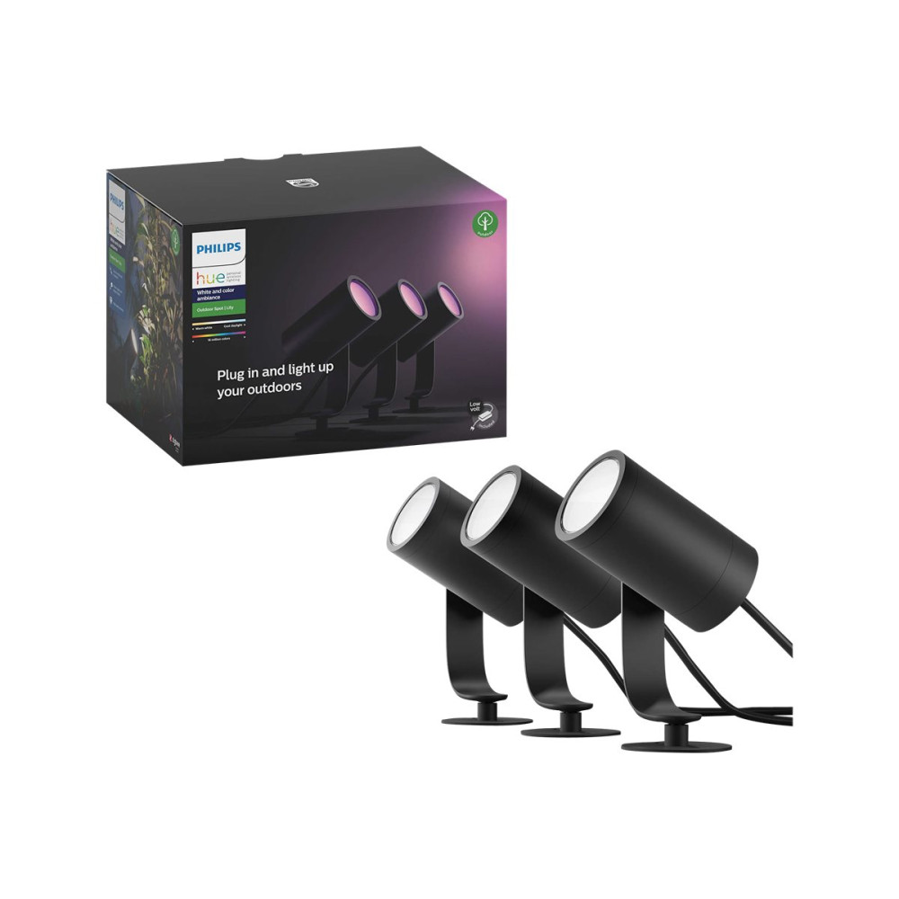 Produktbild för Philips Hue White and Color Ambiance Lily - spotlight - LED - 8 W - 2000-6500 K - svart, matt krom (paket om 3)