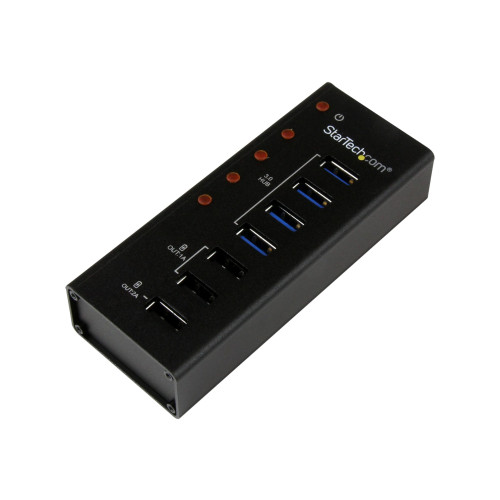 StarTech.com StarTech.com USB 3.0-hubb med 4 portar plus 3 dedicerade USB-laddningsportar (2x 1A & 1x 2A) – väggmonterbart metallhölje - hubb - 4 portar