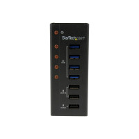 Produktbild för StarTech.com USB 3.0-hubb med 4 portar plus 3 dedicerade USB-laddningsportar (2x 1A & 1x 2A) – väggmonterbart metallhölje - hubb - 4 portar