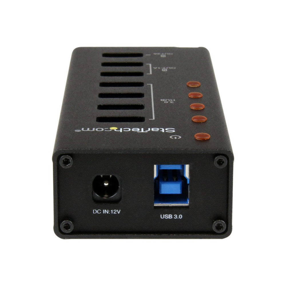 Produktbild för StarTech.com USB 3.0-hubb med 4 portar plus 3 dedicerade USB-laddningsportar (2x 1A & 1x 2A) – väggmonterbart metallhölje - hubb - 4 portar