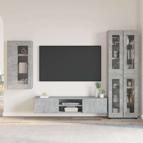 vidaXL TV-bänkset med låda FLORIN 3 pcs Betonggrå Konstruerat trä - Möbelset