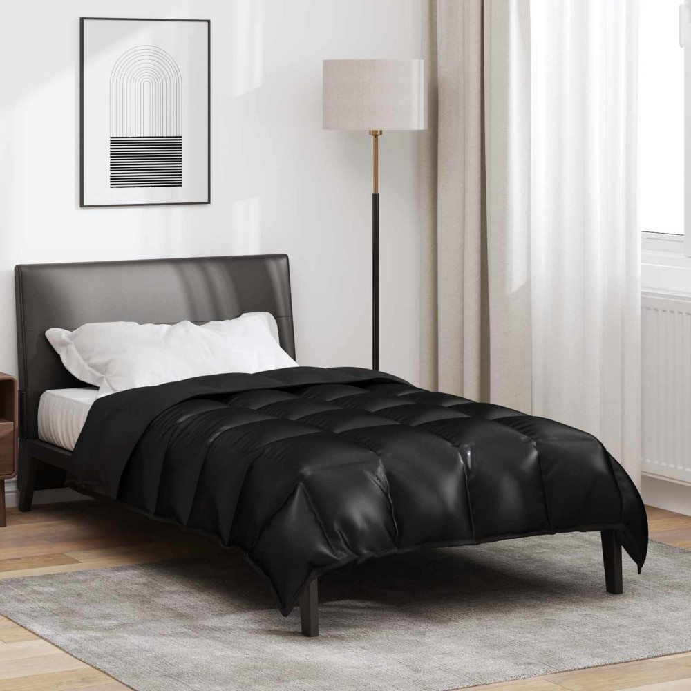 Produktbild för Vinter Täcke Svart 140 x 200 cm Satin och Mikrofiber