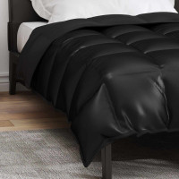Produktbild för Vinter Täcke Svart 155 x 220 cm Satin och Mikrofiber