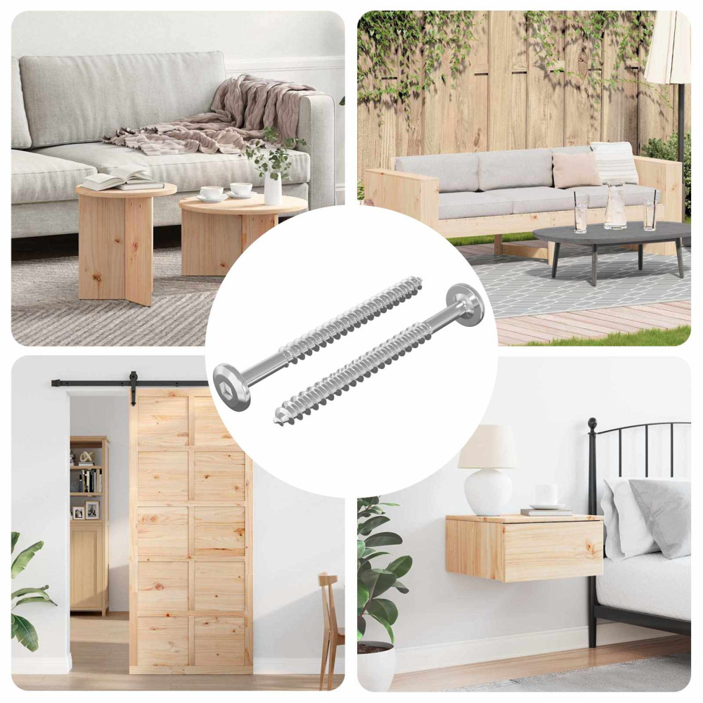 Produktbild för Träskruvar 2 pcs Silver M6 x 70 mm Stål