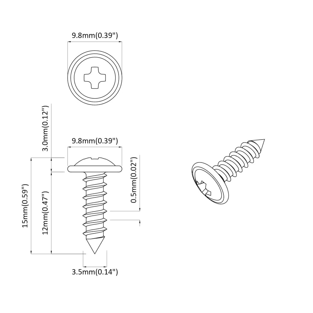 Produktbild för Självgängande spik 16364 pcs Svart 3,5 x 12 mm Järn