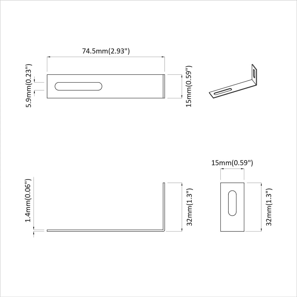 Produktbild för Anti-tipp fäste Enfärgad 2 pcs Silver 74,5 x 15 x 32 mm Järn