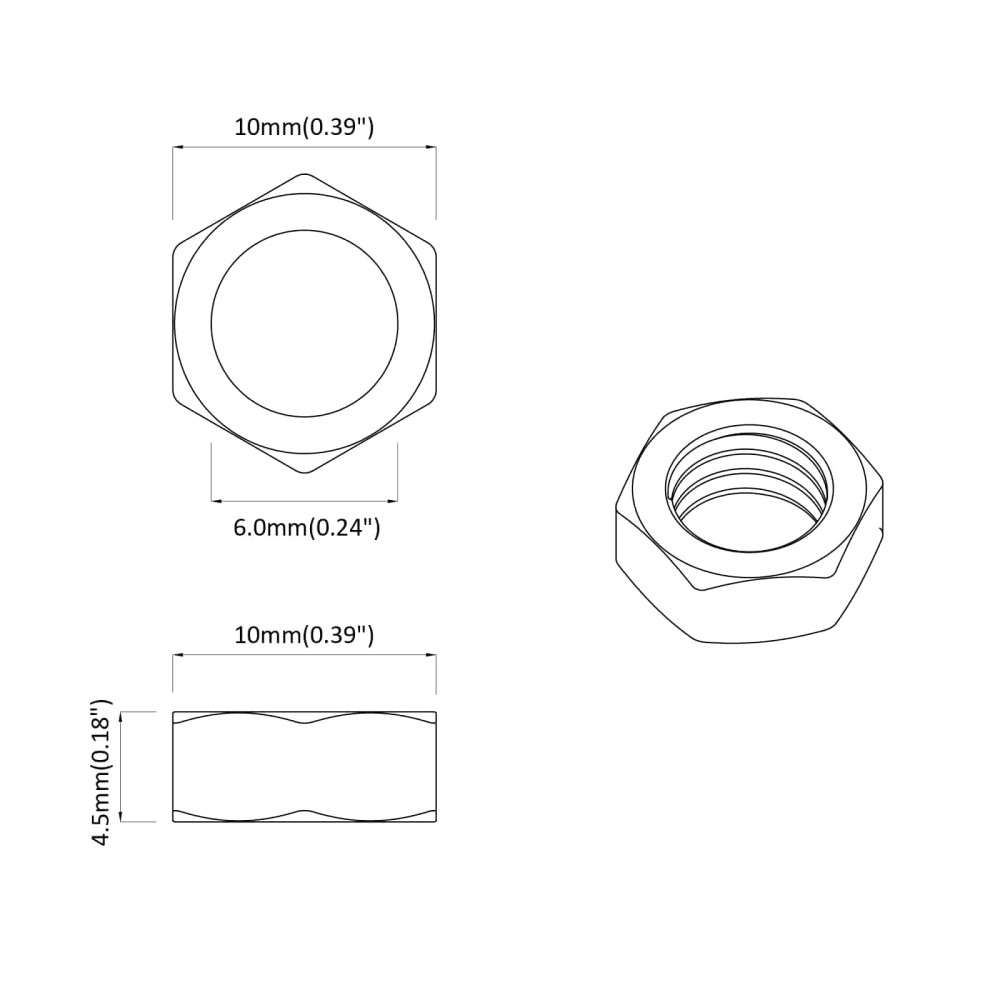 Produktbild för Muttern 2 pcs Silver M6 x 10 mm Järn