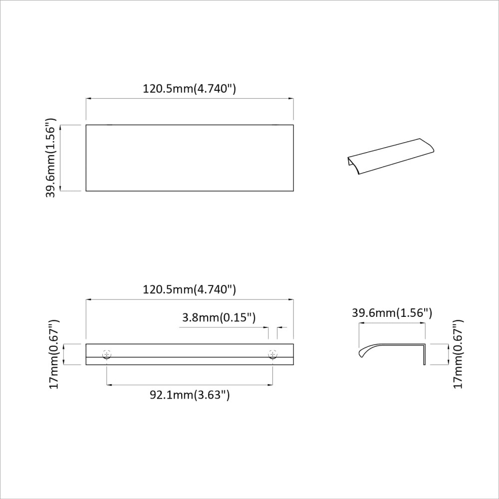 Produktbild för Handtag 12 pcs Svart 120 x 39.6 x 17 mm Aluminium
