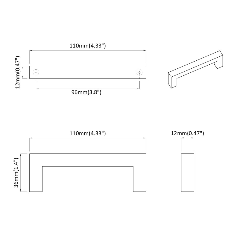 Produktbild för Möbelhandtag 530 pcs Svart 105 x 12 x 36 mm Järn