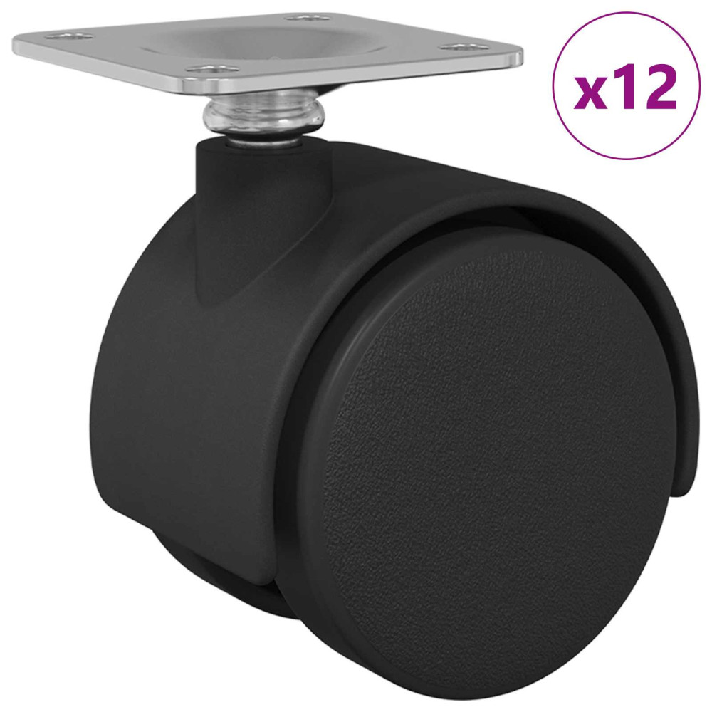 Produktbild för Svängbart hjul 12 pcs Svart 39,5 x 39,5 x 37,8 mm Järn och PP