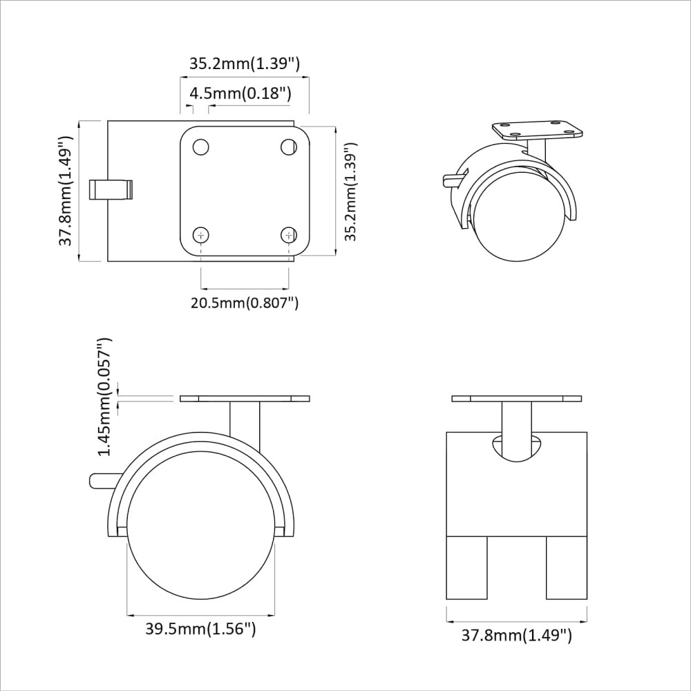 Produktbild för Kastor 12 pcs Svart 39,5 x 39,5 x 37,8 mm Järn och Polypropen