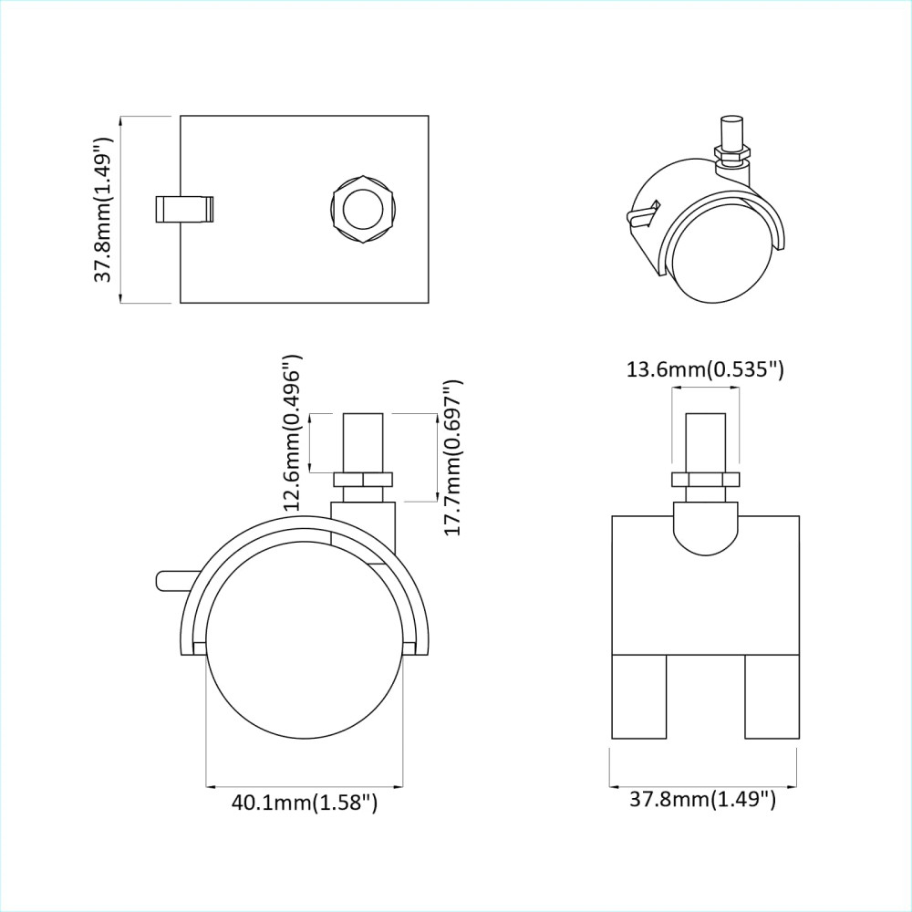Produktbild för Hjul 12 pcs Svart och Silver 40,1 x 40,1 x 37,8 mm Järn och PP