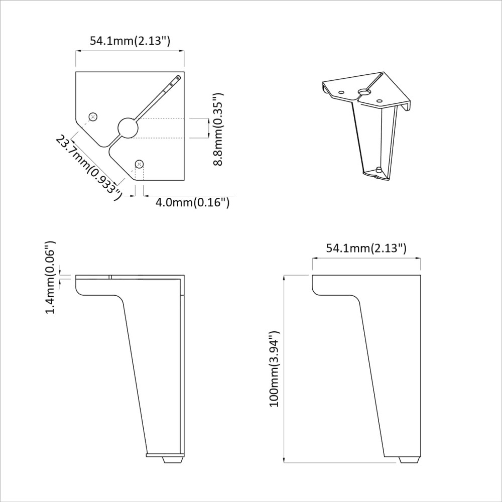 Produktbild för Möbelfötter 2 pcs Svart 54,1 x 54,1 x 100 mm Järn