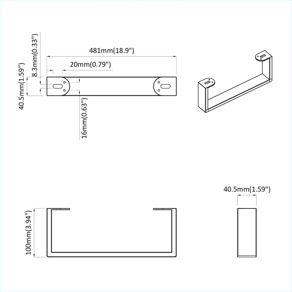 Produktbild för Möbelfötter 12 pcs Svart 481 x 40,5 x 100 mm Järn
