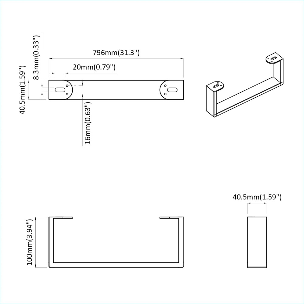 Produktbild för Möbelfötter 12 pcs Svart 796 x 40,5 x 100 mm Järn