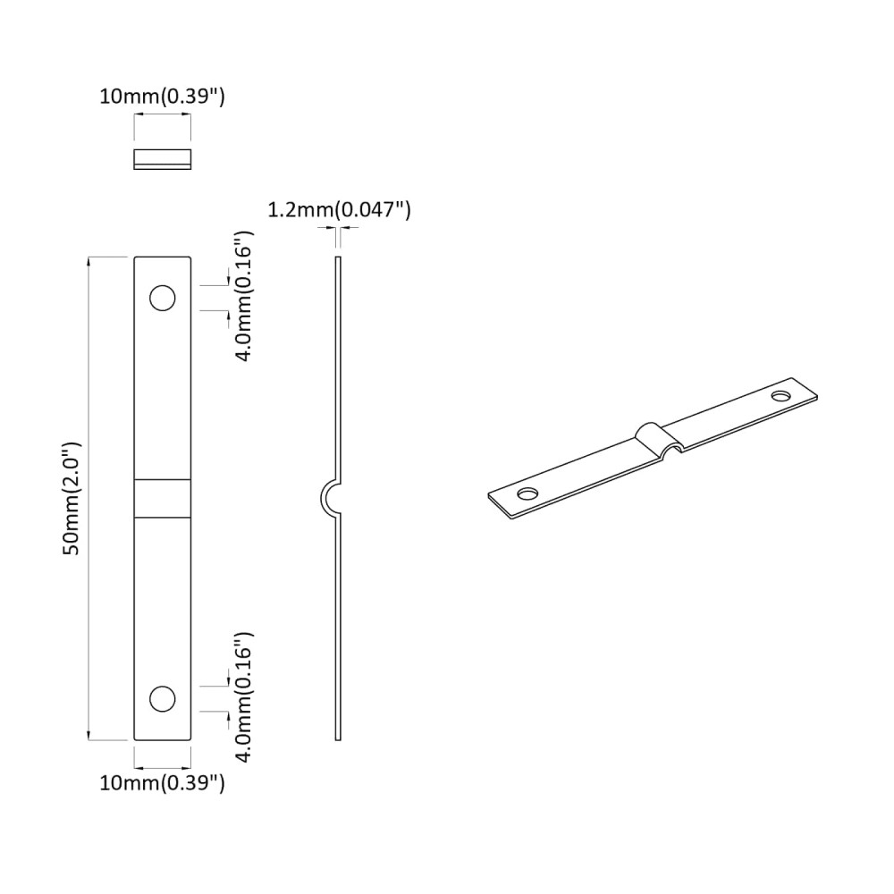 Produktbild för Slagsplåt 2 pcs Silver 50 x 10 x 1,2 mm Järn