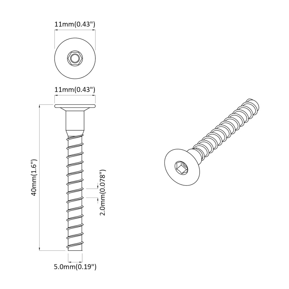 Produktbild för Skruv 2 pcs Zinkbelagd 5 x 40 mm Järn