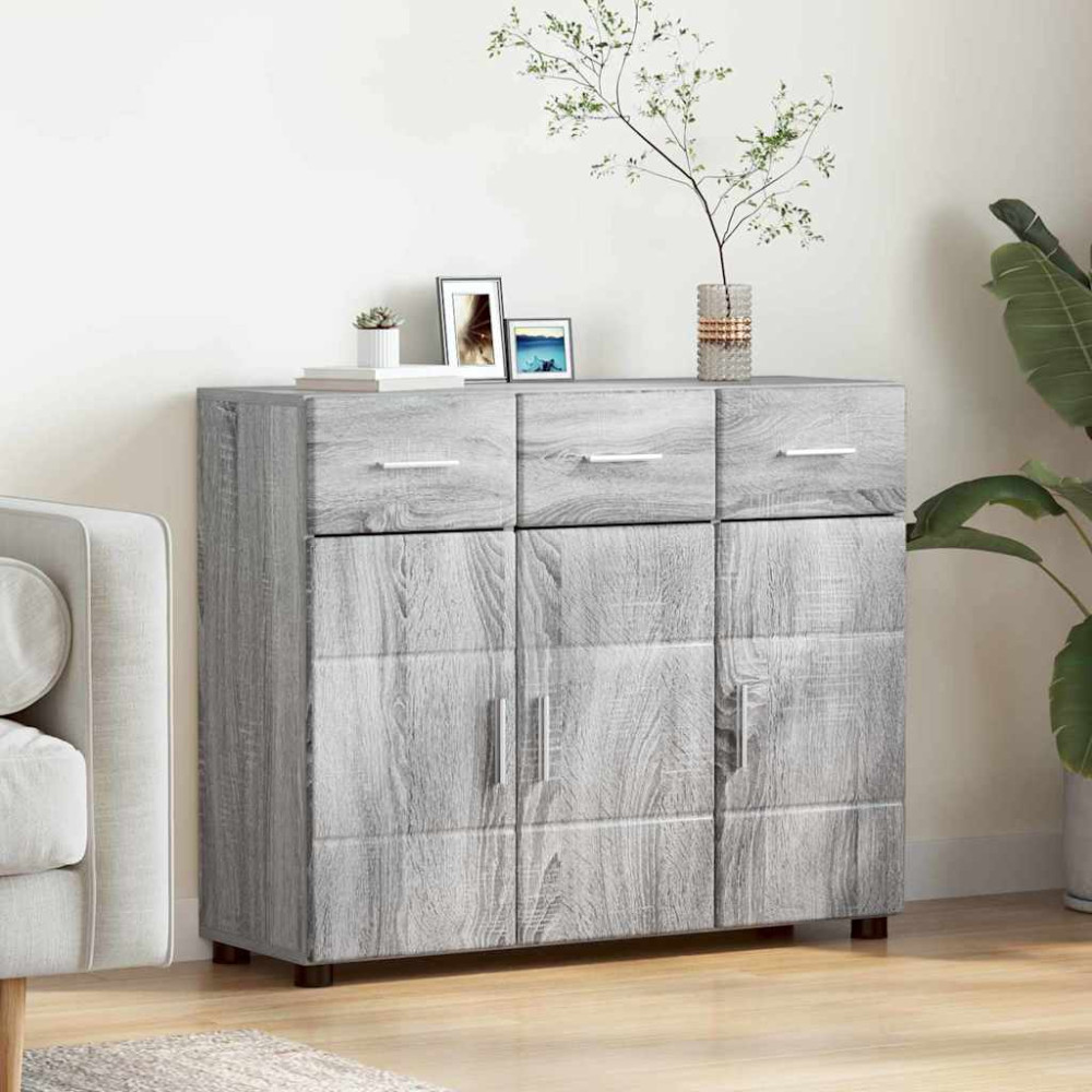 Produktbild för Sideboard FLORIN Grå Sonoma 88,5 x 30,5 x 73 cm Konstruerat trä