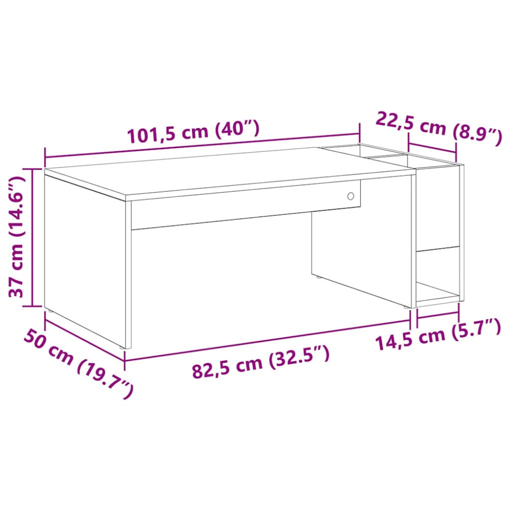Produktbild för Kaffeebord Rökt ek 101,5 x 50 x 37 cm Konstruerat trä