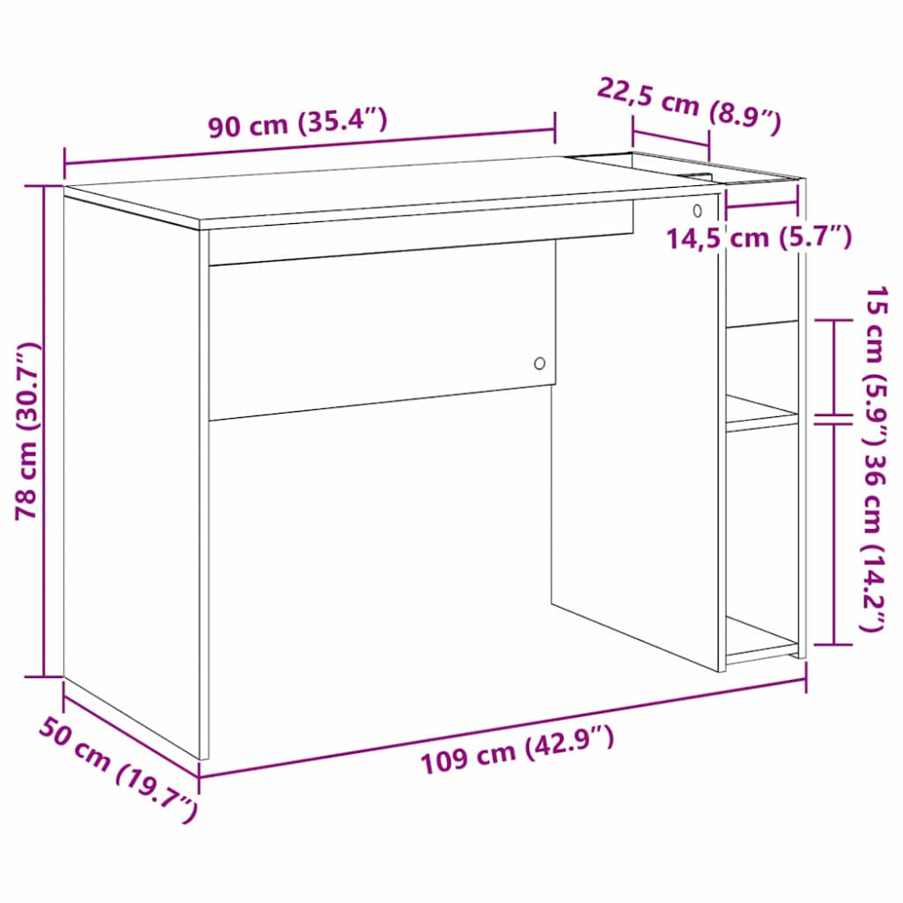 Produktbild för Skrivbord Betonggrå 109 x 50 x 78 cm Konstruerat trä