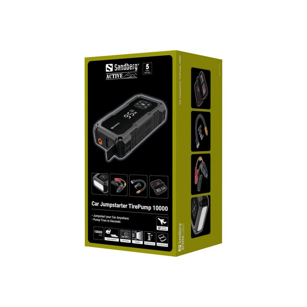 Produktbild för Sandberg Active TirePump 10000 strömbank/startkabel - Li-Ion - USB, snabbstartsport