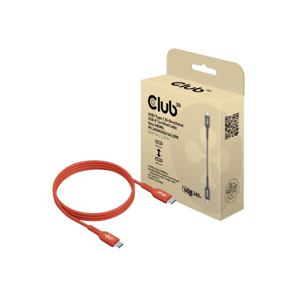 Produktbild för Club 3D - USB typ C-kabel - USB-C till USB-C - 1 m
