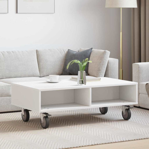 vidaXL Sido bord med hjul Vit 90 x 50 x 30 cm Konstruerat trä