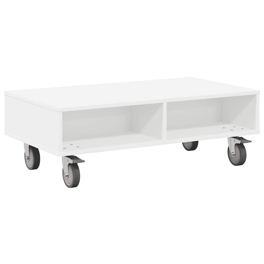 Produktbild för Sido bord med hjul Vit 90 x 50 x 30 cm Konstruerat trä